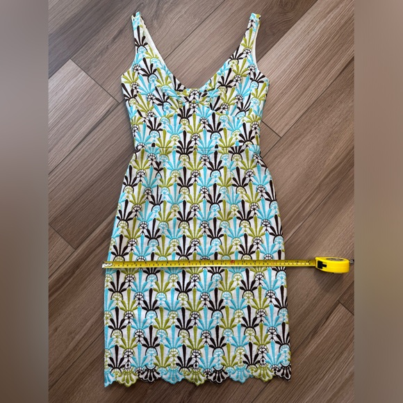 Vintage Milly Green Blue Brown White Embroidered Dress - Picture 7 of 14